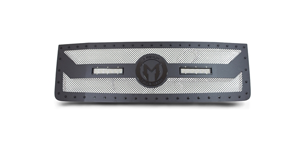 Magnum Truck Gear BL Series Grilles feature Gloss Black Powder Coated Accents and LED Lights along with a unique woven mesh design.