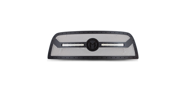 Magnum Truck Gear BL Series Grilles feature Gloss Black Powder Coated Accents and LED Lights along with a unique woven mesh design