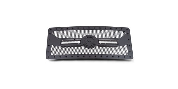 Magnum Truck Gear BL Series Grilles feature Gloss Black Powder Coated Accents and LED Lights along with a unique woven mesh design