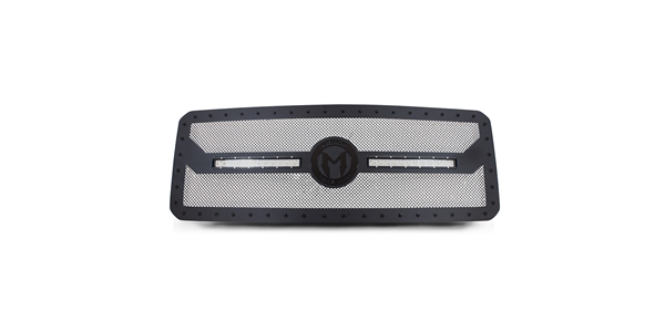 Magnum Truck Gear BL Series Grilles feature Gloss Black Powder Coated Accents and LED Lights along with a unique woven mesh design.
