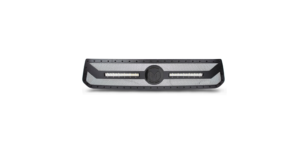 Magnum Truck Gear BL Series Grilles feature Gloss Black Powder Coated Accents and LED Lights along with a unique woven mesh design.