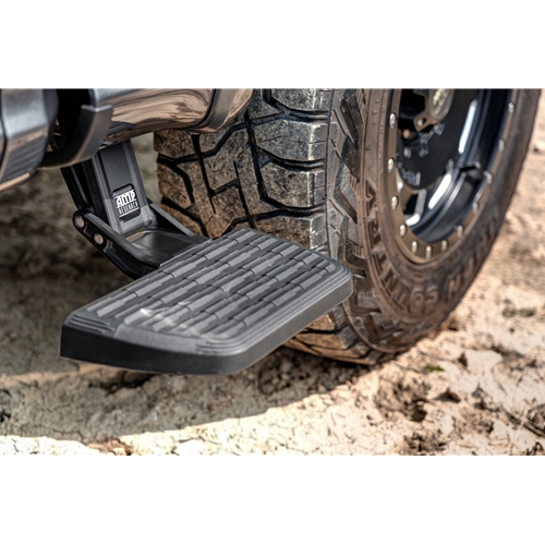 The AMP Research BedStep2 mounts just behind the cab, forward of the rear wheel, providing a faster, easier and safer route to access toolboxes, equipment and cargo in the bed.