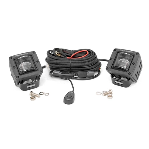 Rough Country 2in Square Black Series LED SAE Fog Light Pods
